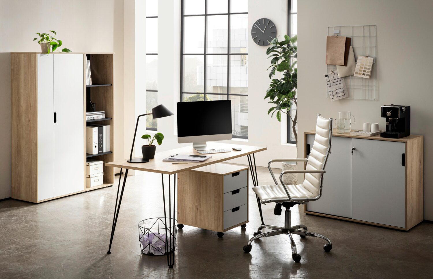 Rollcontainer Emmik Weiß/Eichefarben Kunststoff MID.YOU Möbel > Schränke > Büroschrank > Rollcontainer Weiß