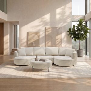 Wohnlandschaft Nilas Creme Chenille mit Hocker Holz, Metall, Textil Bessagi Home Möbel > Sofas & Couches > Wohnlandschaften > Wohnlandschaften U-Form Weiß