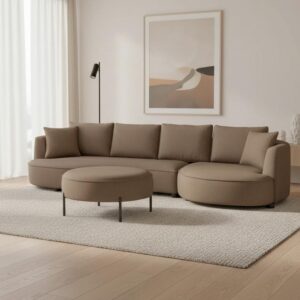 Wohnlandschaft Nilas Braun Chenille mit Hocker Holz, Metall, Textil Bessagi Home Möbel > Sofas & Couches > Wohnlandschaften Braun