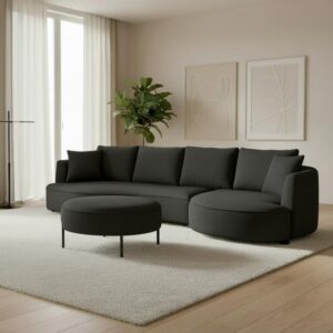 Wohnlandschaft Nilas Schwarz Chenille mit Hocker Holz, Metall, Textil Bessagi Home Möbel > Sofas & Couches > Wohnlandschaften Schwarz