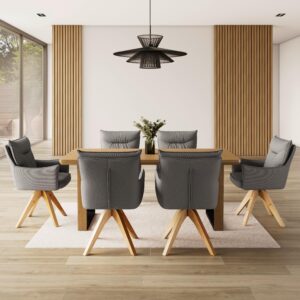 Armlehnstuhl Lorelei Grau Webstoff Drehbar Gepolstert Holz, Textil Bessagi Home Wohnzimmermöbel Grau