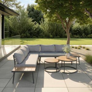 wohnli-moebel-suche-000954001801 Wohnli Möbelsuche - Loungegarnitur-Set Lorena Grau Akazie Metall/Outdoorstoff