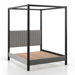 Himmelbett Mona ca. 180x200 cm Grau Holz, Metall, Textil Bessagi Home Möbel > Betten > Polsterbetten Grau