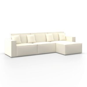 wohnli-moebel-suche-001018000801-1 Wohnlandschaft Milo Weiß Bouclé Holz, Kunststoff, Textil, Holzwerkstoff, Wellpappe Bessagi Home Möbel > Sofas & Couches > Wohnlandschaften > Ecksofas > XXL Ecksofas Braun