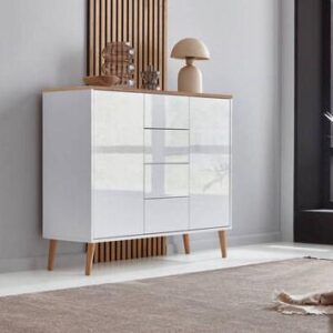 Kommode Mailand Typ 11 Weiß/Eiche Holzwerkstoff MID.YOU Möbel > Kommoden & Schubladenschränke > Kommoden Weiß