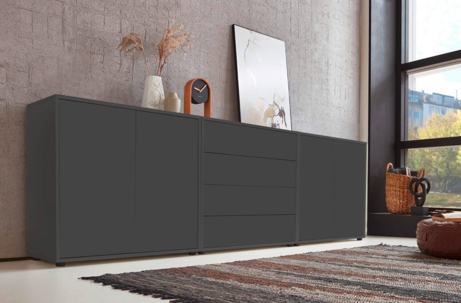 Sideboard Mailand Set 5 Anthrazit Holzwerkstoff MID.YOU Wohnzimmermöbel Anthrazit