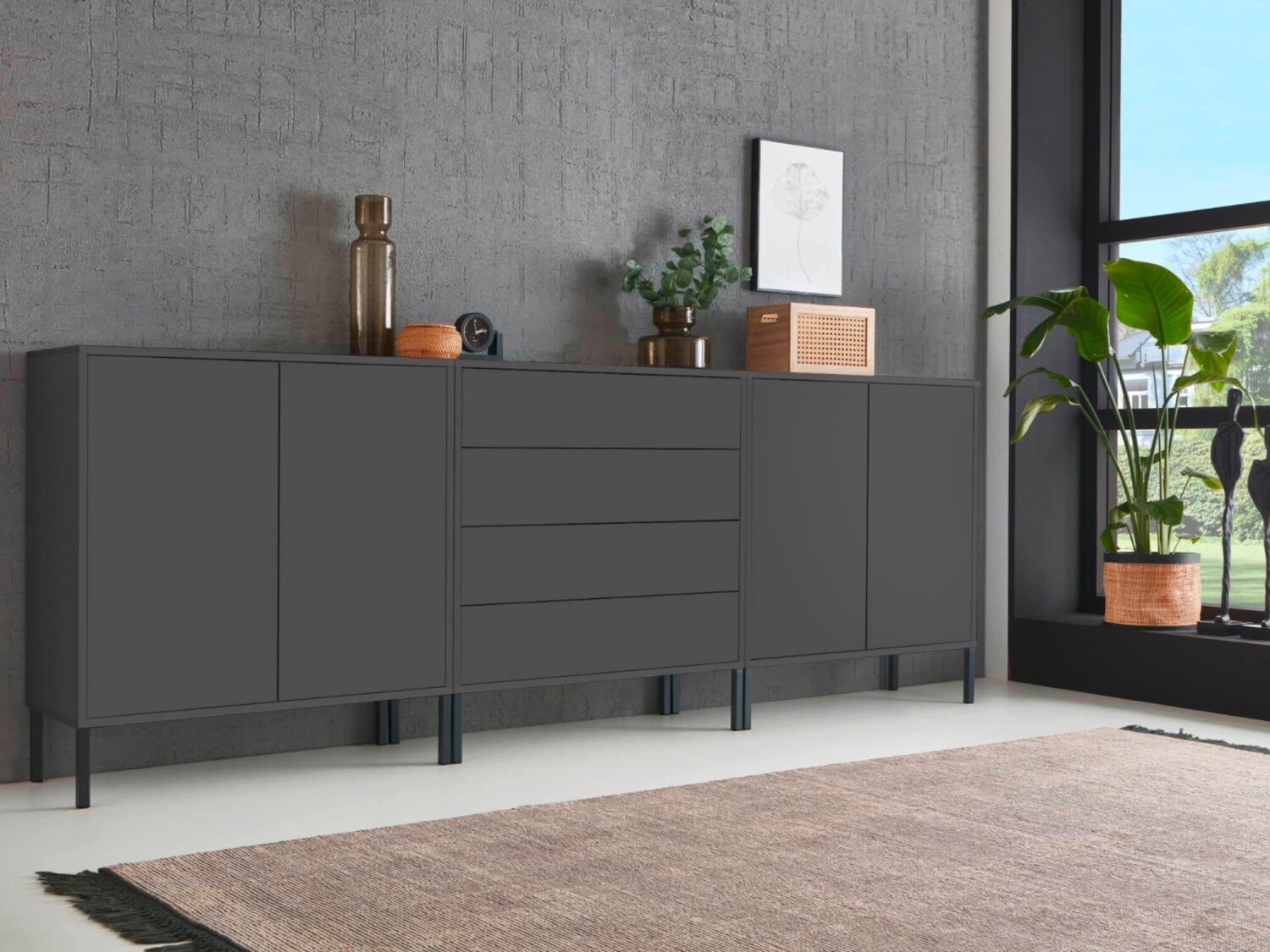 Sideboard Mailand Set 5 Anthrazit Holzwerkstoff MID.YOU Wohnzimmermöbel Anthrazit