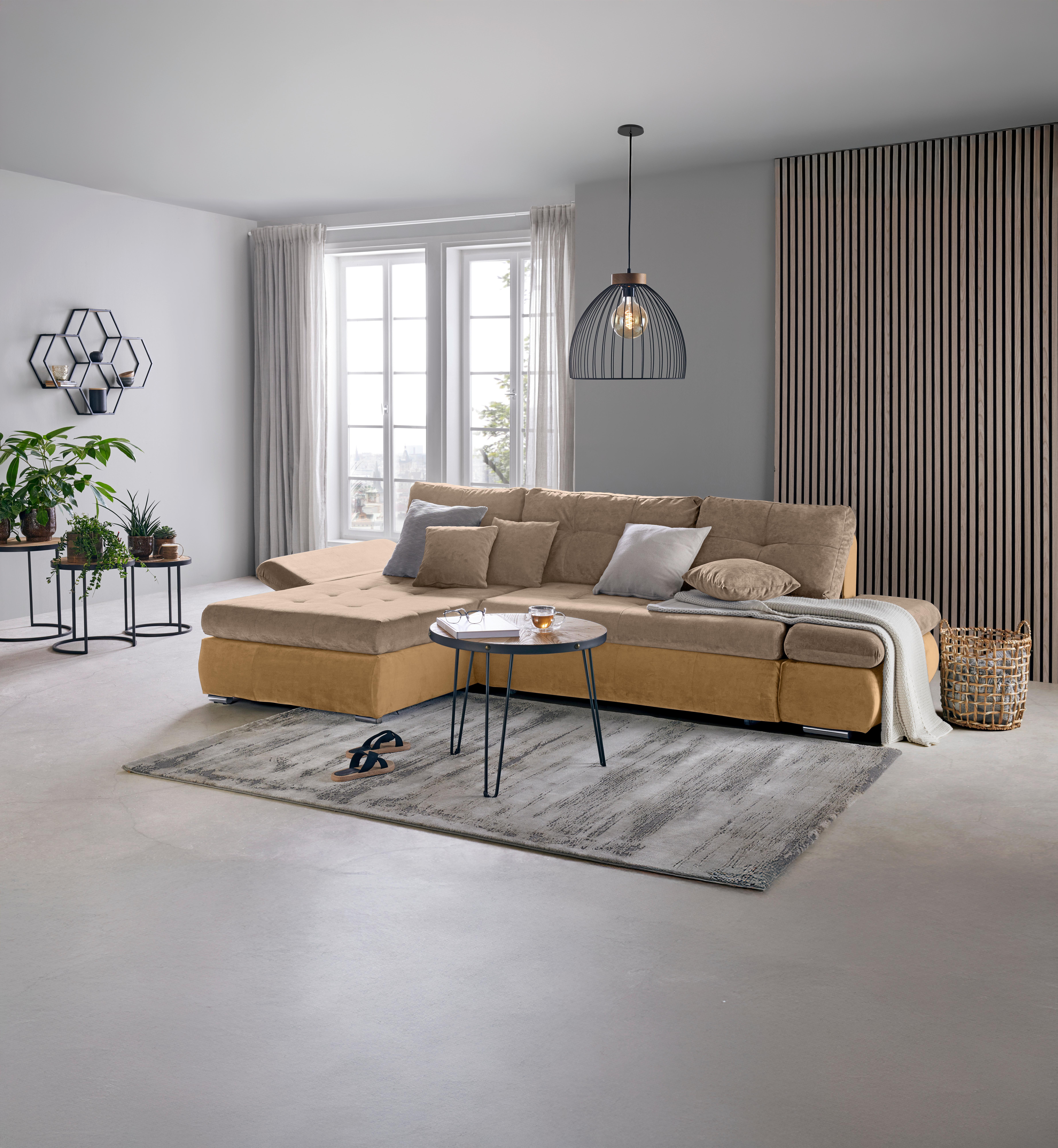 Wohnlandschaft Enrico Beige Textil Based Möbel > Sofas & Couches > Wohnlandschaften > Ecksofas > Eckschlafsofas Beige