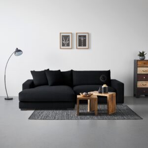 Ecksofa Pedro Schwarz Textil Based Möbel > Sofas & Couches > Wohnlandschaften > Ecksofas > XXL Ecksofas Schwarz