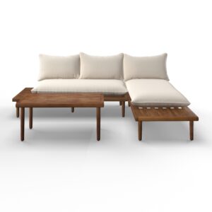 Loungegarnitur Dona Creme Outdoorstoff/Metall Holz, Textil Bessagi Garden Garten & Outdoor > Loungemöbel > Loungegarnituren Weiß