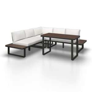 Dining-Loungeset Gianna Holz Outdoorstoff/Metall +Abdeckung Holz, Metall, Textil Bessagi Garden Garten & Outdoor > Gartenmöbel > Gartenmöbel-Sets Weiß