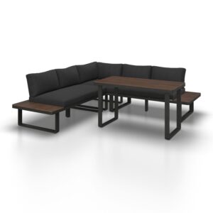 wohnli-moebel-suche-001197001202-1 Dining-Loungeset Gianna Holz Outdoorstoff/Metall +Abdeckung Holz, Metall, Textil Bessagi Garden Garten & Outdoor > Loungemöbel > Loungegarnituren Schwarz