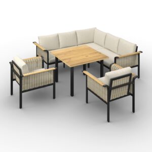 wohnli-moebel-suche-001197001701-1 Dining-Loungeset Cassandra Hellbraun Holz/Aluminium Holz, Metall, Textil Bessagi Garden Garten & Outdoor > Gartenmöbel > Gartenmöbel-Sets Braun