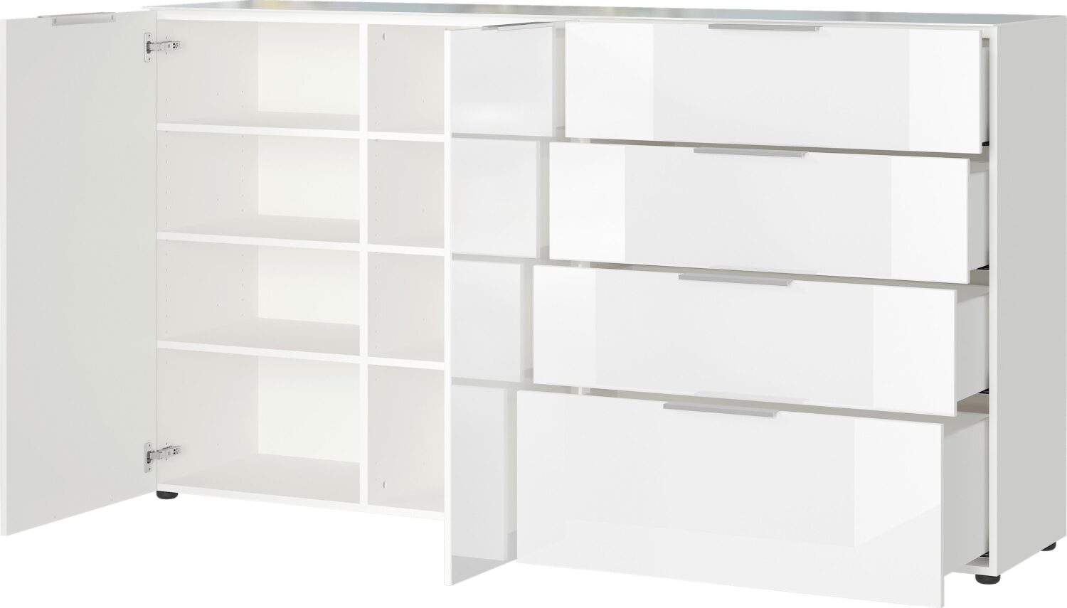 Sidebaord Oakland in Weiß Glas, Holzwerkstoff Premium Living Wohnzimmermöbel Weiß