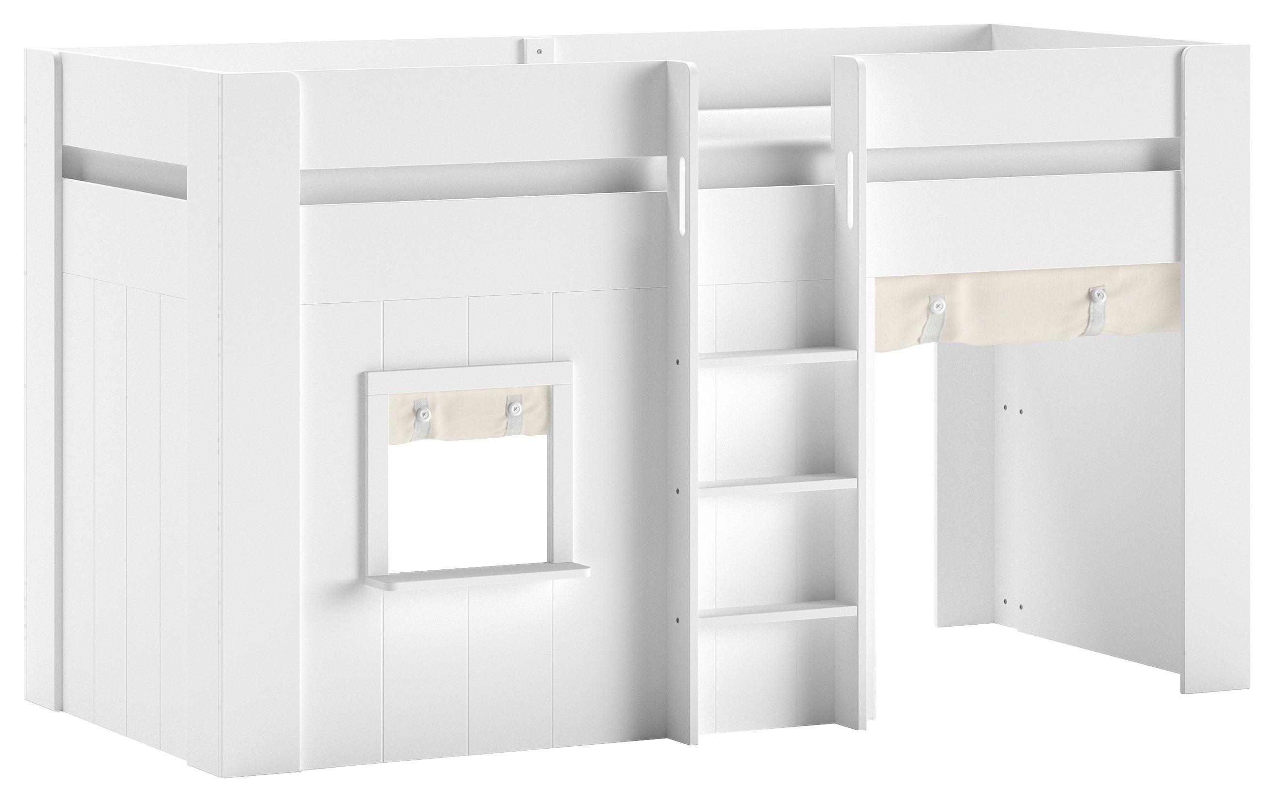 Hochbett RENO Weiß ca. 90x200 cm MDF mit Vorhang Holz Vipack Möbel > Betten > Hoch- und Etagenbetten > Hochbetten Weiß