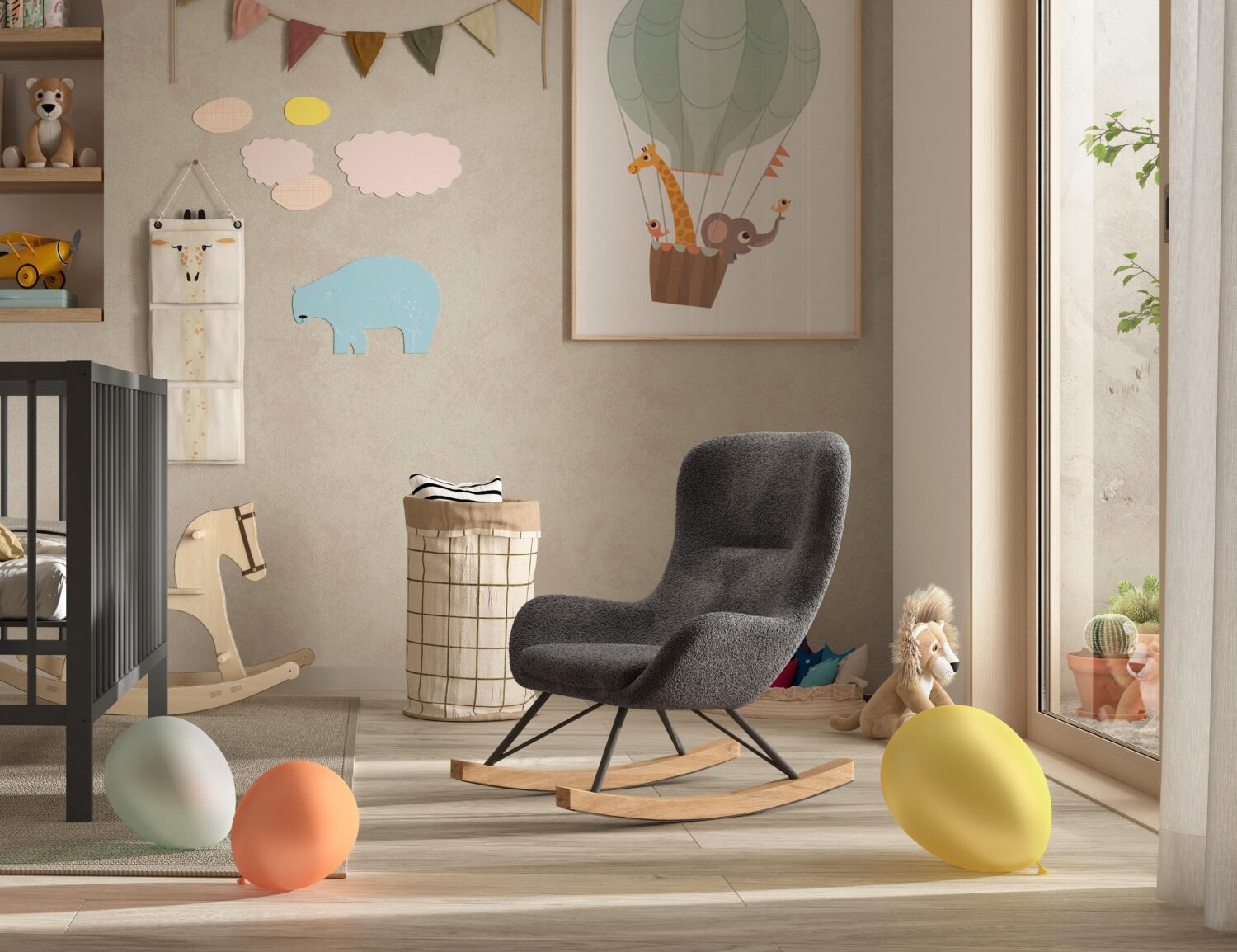 Kindersessel Boucle ca. 55x69x65 cm Anthrazit Textil MID.YOU Wohnzimmermöbel Anthrazit