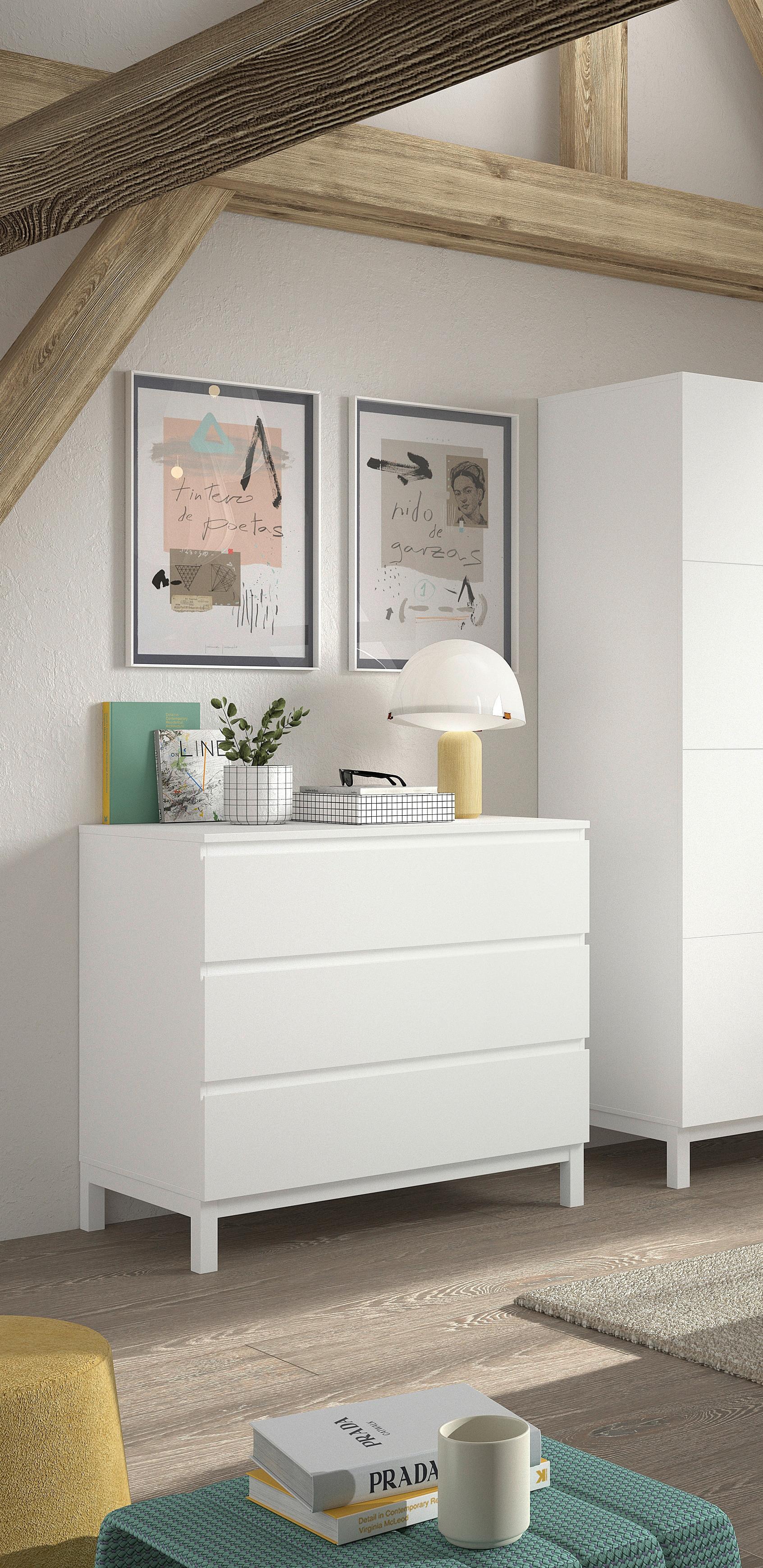Kommode EVA Weiß teilmassiv Holz, Holzwerkstoff Vipack Möbel > Kommoden & Schubladenschränke > Kommoden Weiß