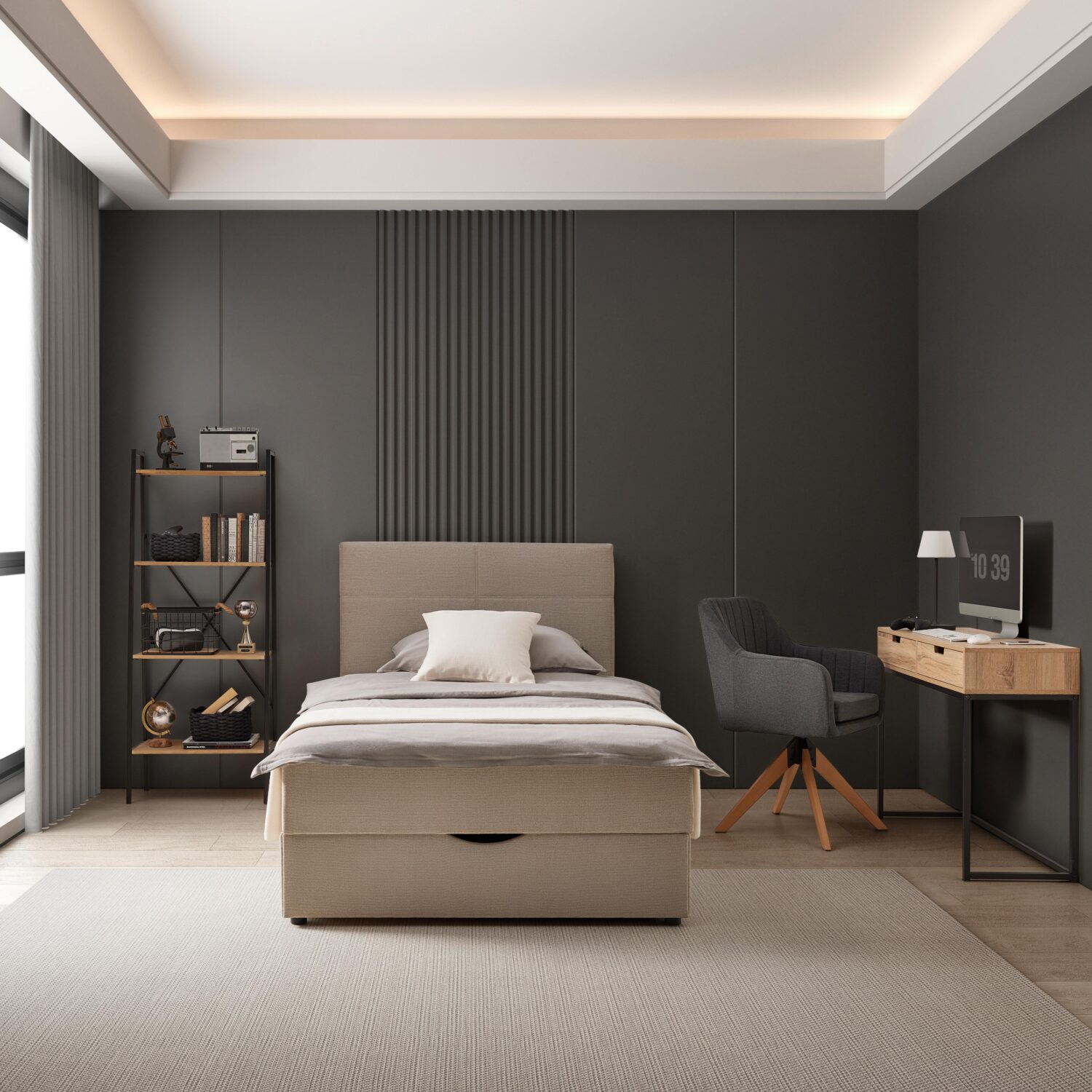 Wohnli Möbelsuche - Boxbett Ace ca. 120x200 cm Beige intgr. Topper