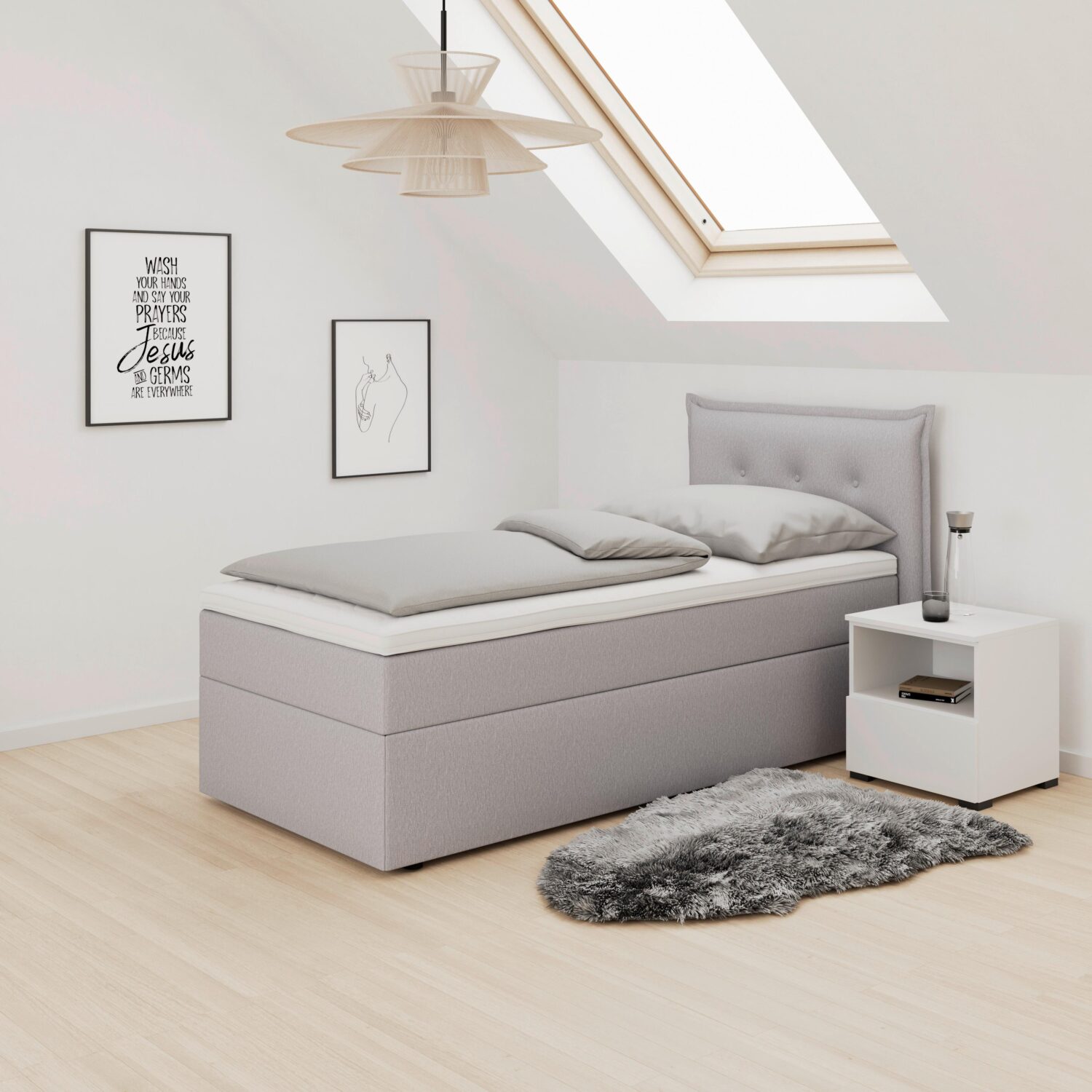 Wohnli Möbelsuche - Boxbett Polo ca. 90x200 cm Grau mit Topper
