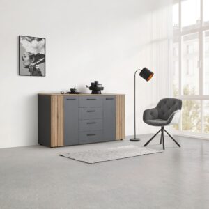 Kommode Anthrazit/Eichefarben Holzwerkstoff Mömax Möbel > Kommoden & Schubladenschränke > Kommoden Anthrazit