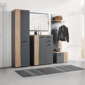 wohnli-moebel-suche-001418014904-1 Garderobenpaneel Cadix mit Bank Anthrazit/Eichefarben Holzwerkstoff Mömax Garderoben > Garderobenpaneele Anthrazit