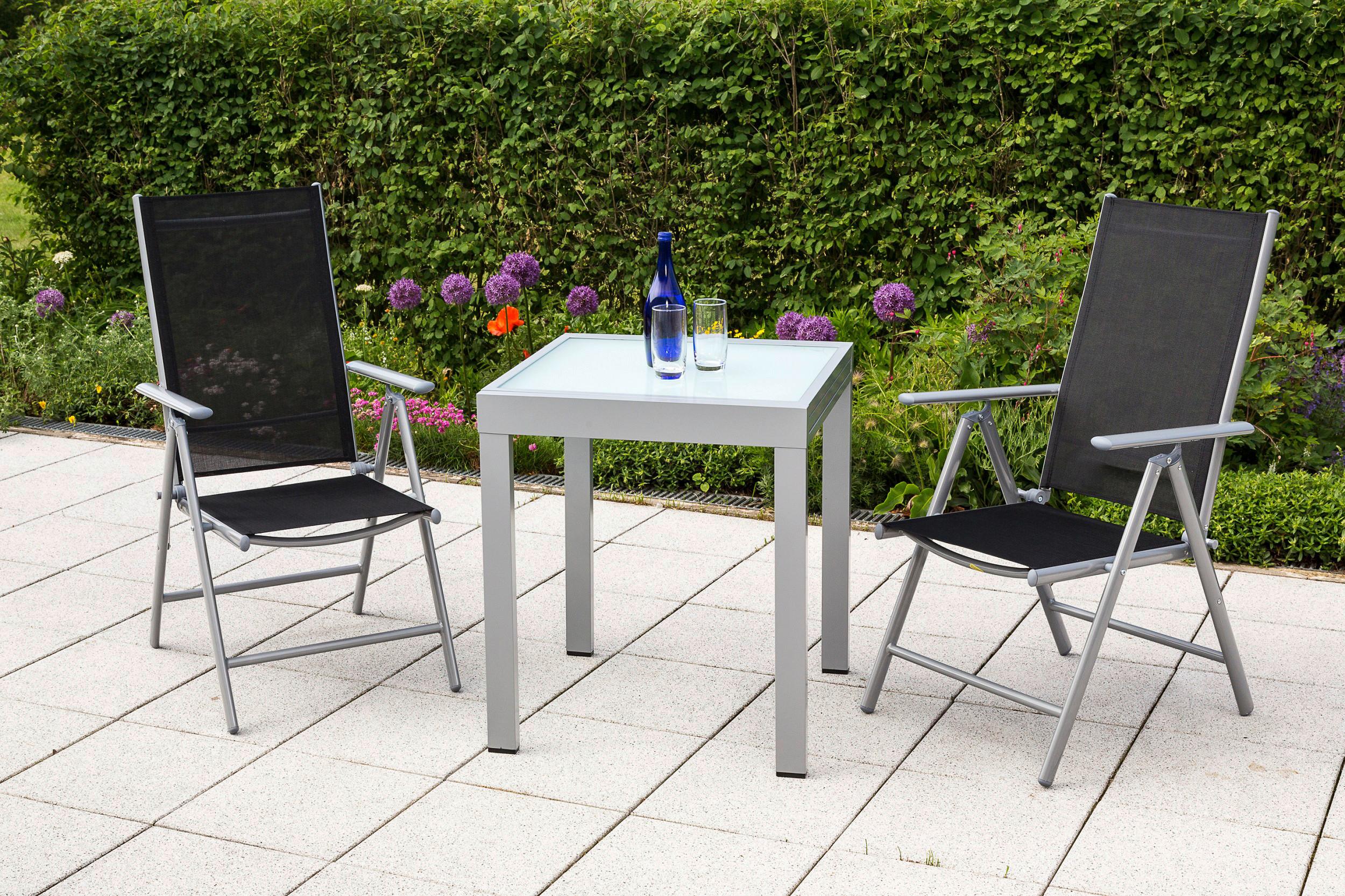 Wohnli Möbelsuche - Gartenset Amalfi 3-tlg. Aluminium Silber/Schwarz
