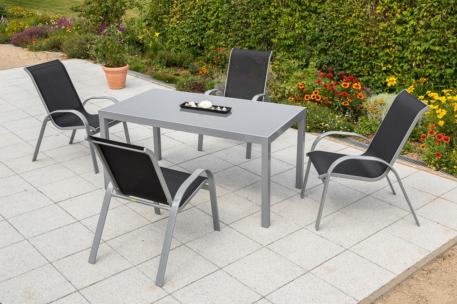 GARTENTISCHGRUPPE AMALFI Metall, Glas, Textil Gardenson Garten & Outdoor > Gartenmöbel > Gartenmöbel-Sets Schwarz