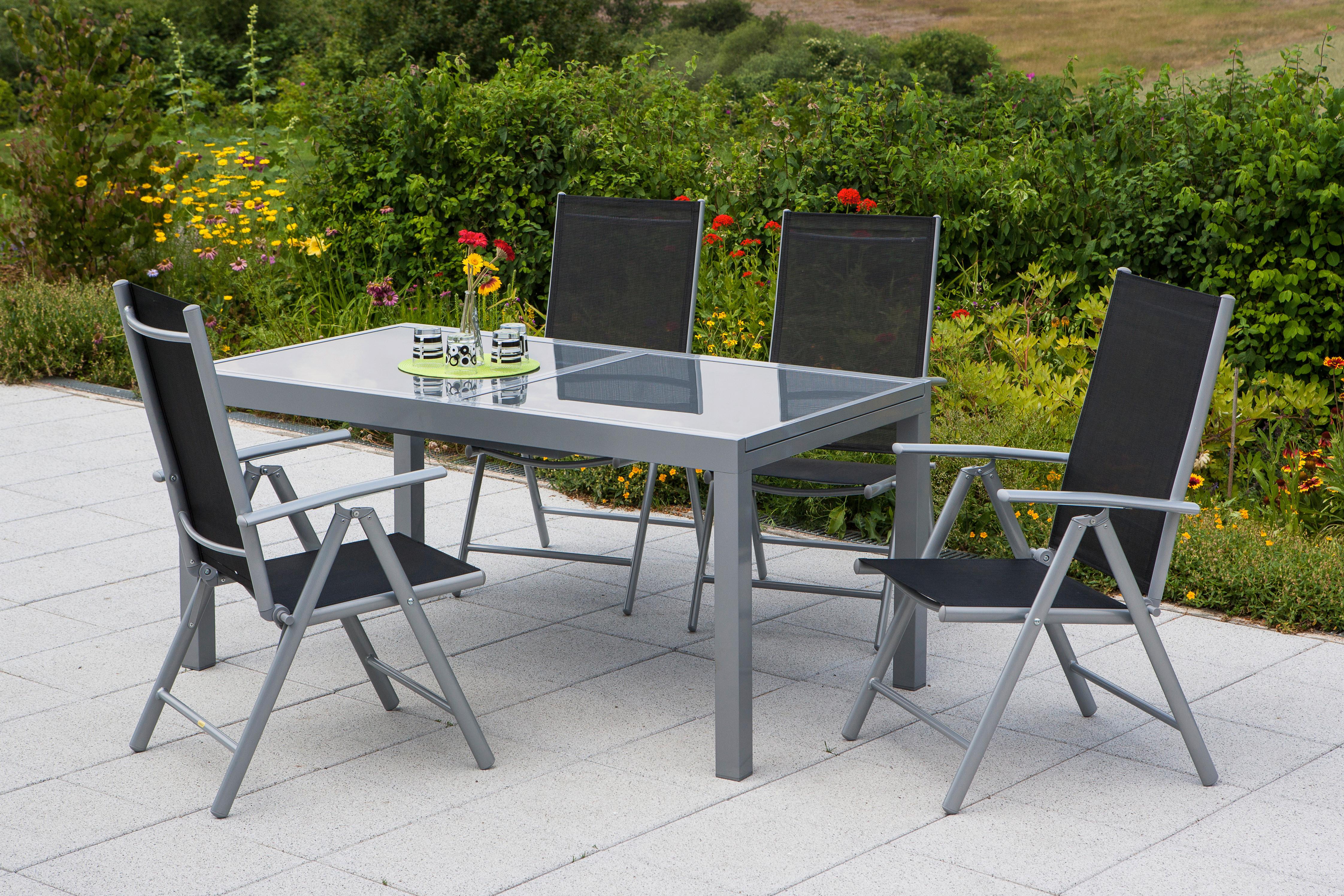 Wohnli Möbelsuche - Gartenset Amalfi 5-tlg. Aluminium Silber/Schwarz