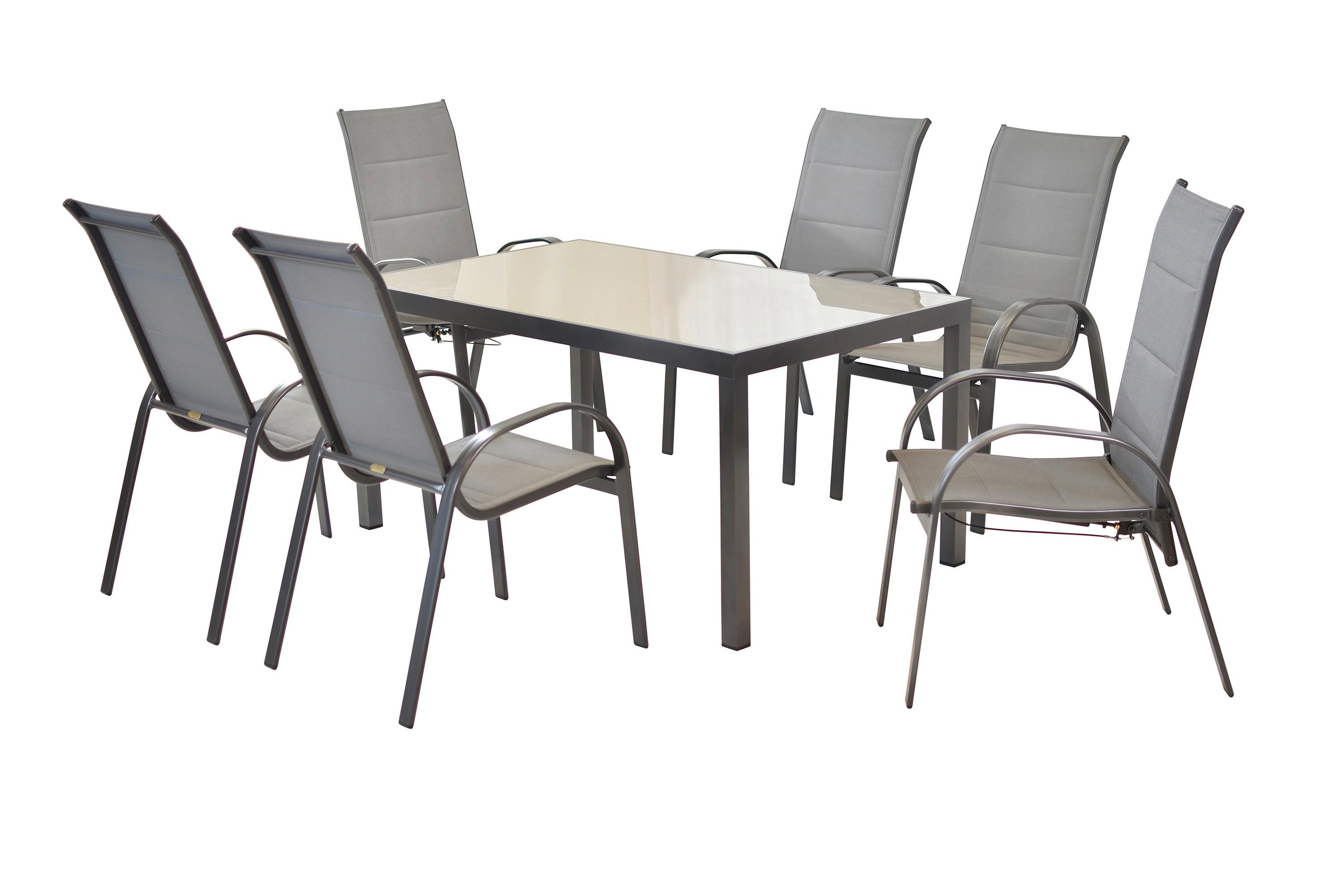 Gartentischgruppe Amalfi 7-tlg. Graphitfarben Textil, Glas, Metall Gardenson Garten & Outdoor > Gartenmöbel > Gartenmöbel-Sets Grau