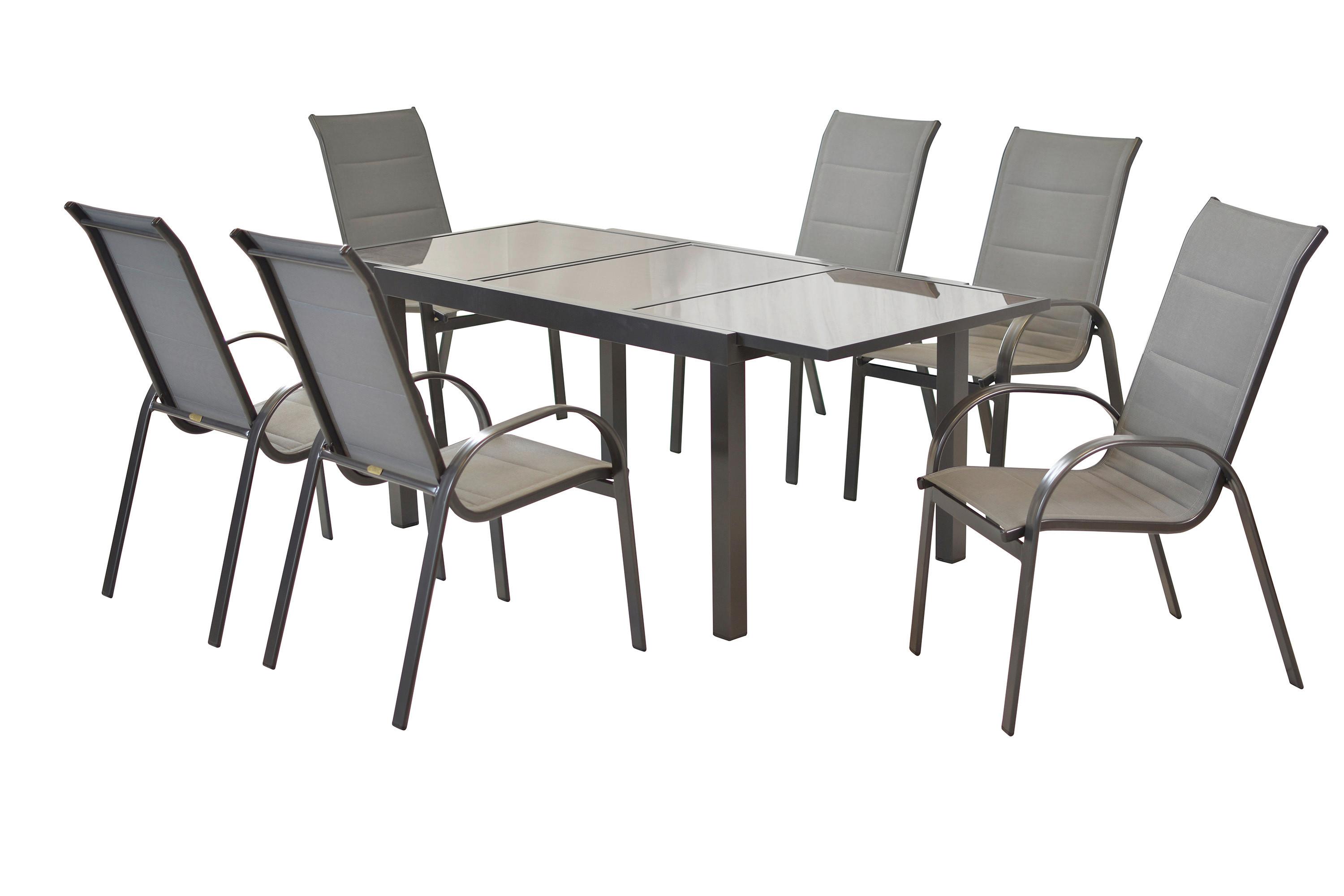 Gartentischgruppe Amalfi 7-tlg. Graphitfarben Metall, Glas, Textil Gardenson Garten & Outdoor > Gartenmöbel > Gartenmöbel-Sets Braun