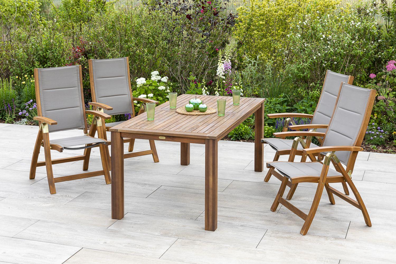 Wohnli Möbelsuche - Gartenmöbel Set 5-tlg. Acapulco Akazie/Textil