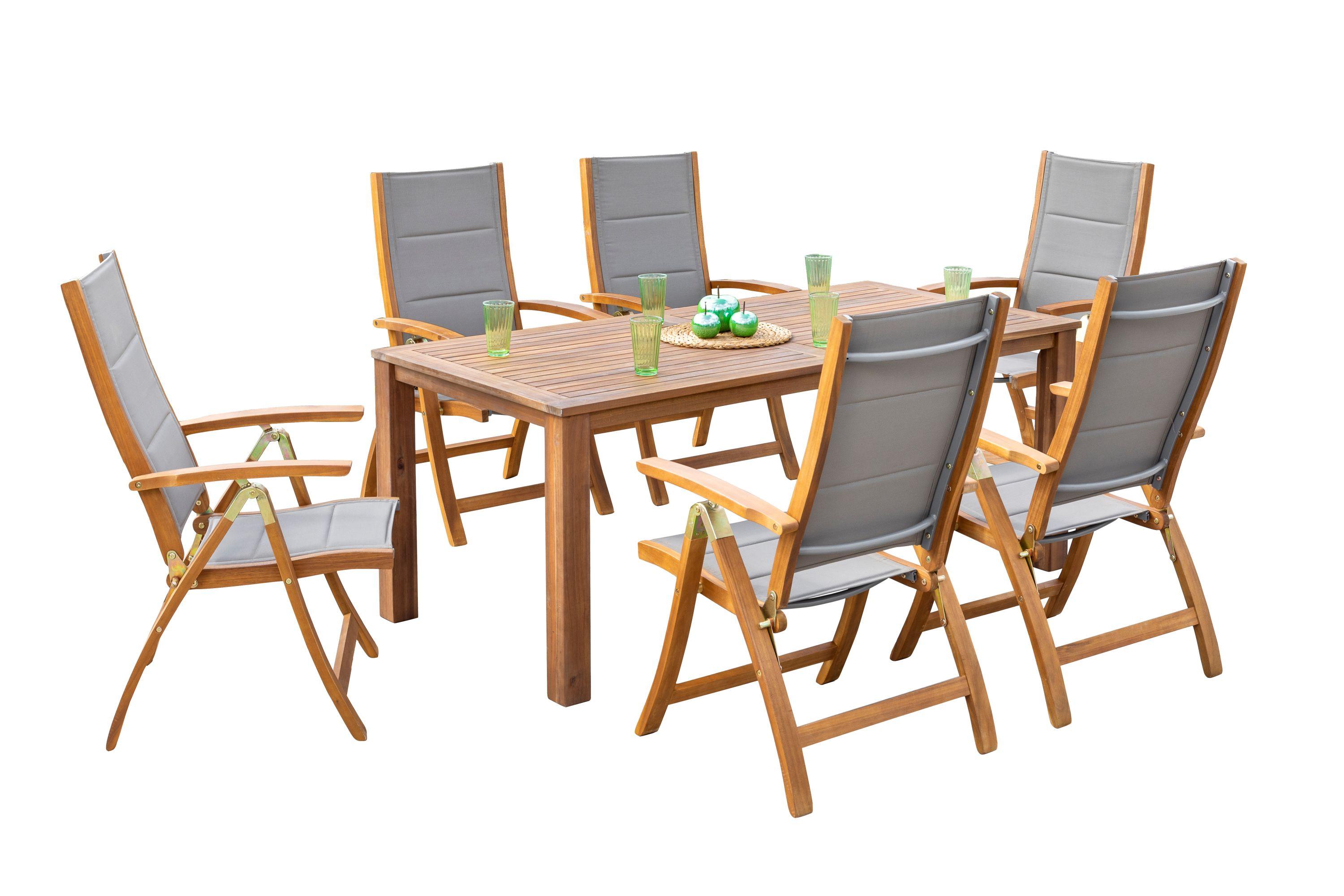 Wohnli Möbelsuche - Gartenmöbel Set 7-tlg. Acapulco Akazie/Textil