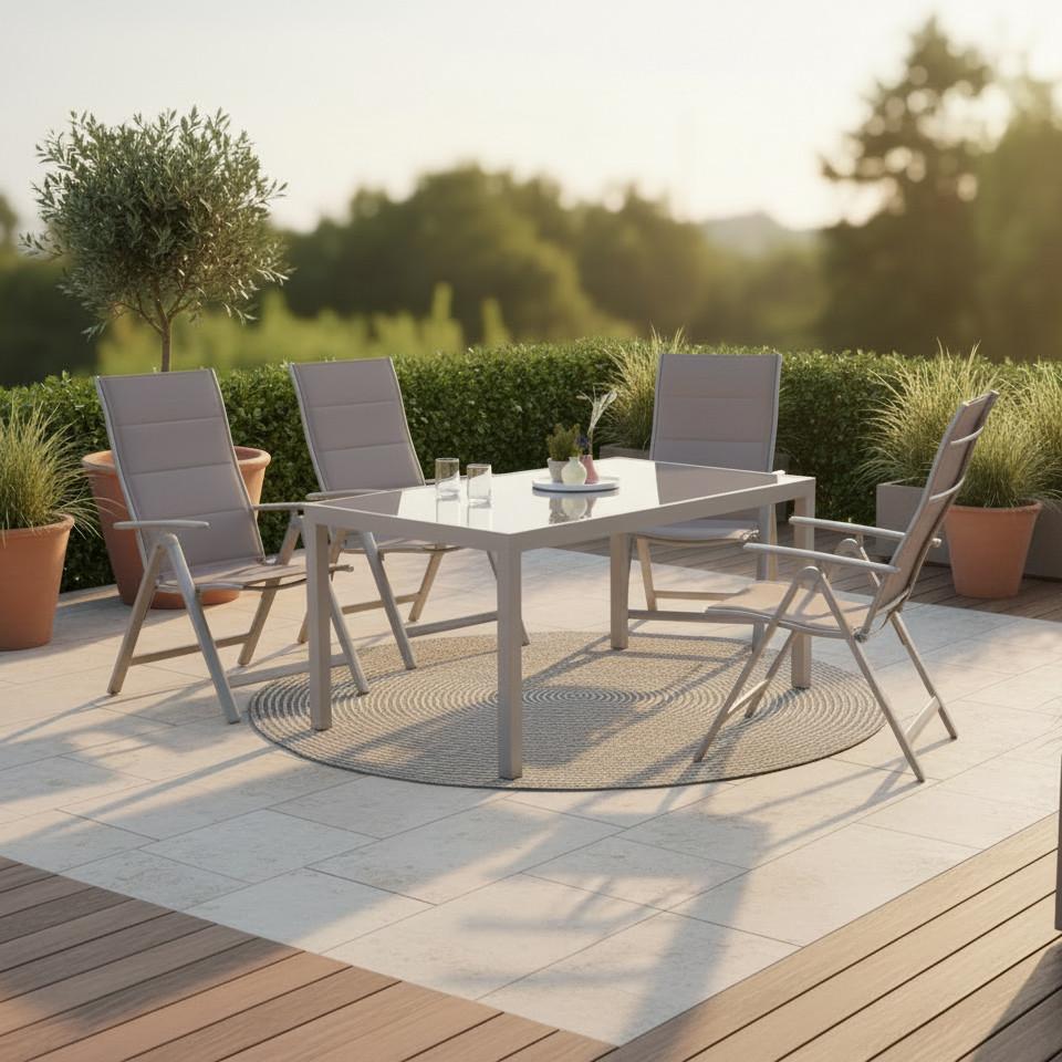 wohnli-moebel-suche-001442005708 Wohnli Möbelsuche - Gartenmöbel Set 5-tlg. Taviano Metall/Glas/Textil