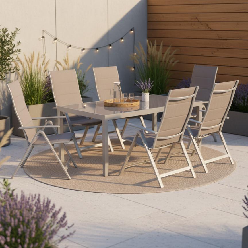 wohnli-moebel-suche-001442005709 Wohnli Möbelsuche - Gartenmöbel Set 7-tlg. Taviano Metall/Textil/Glas