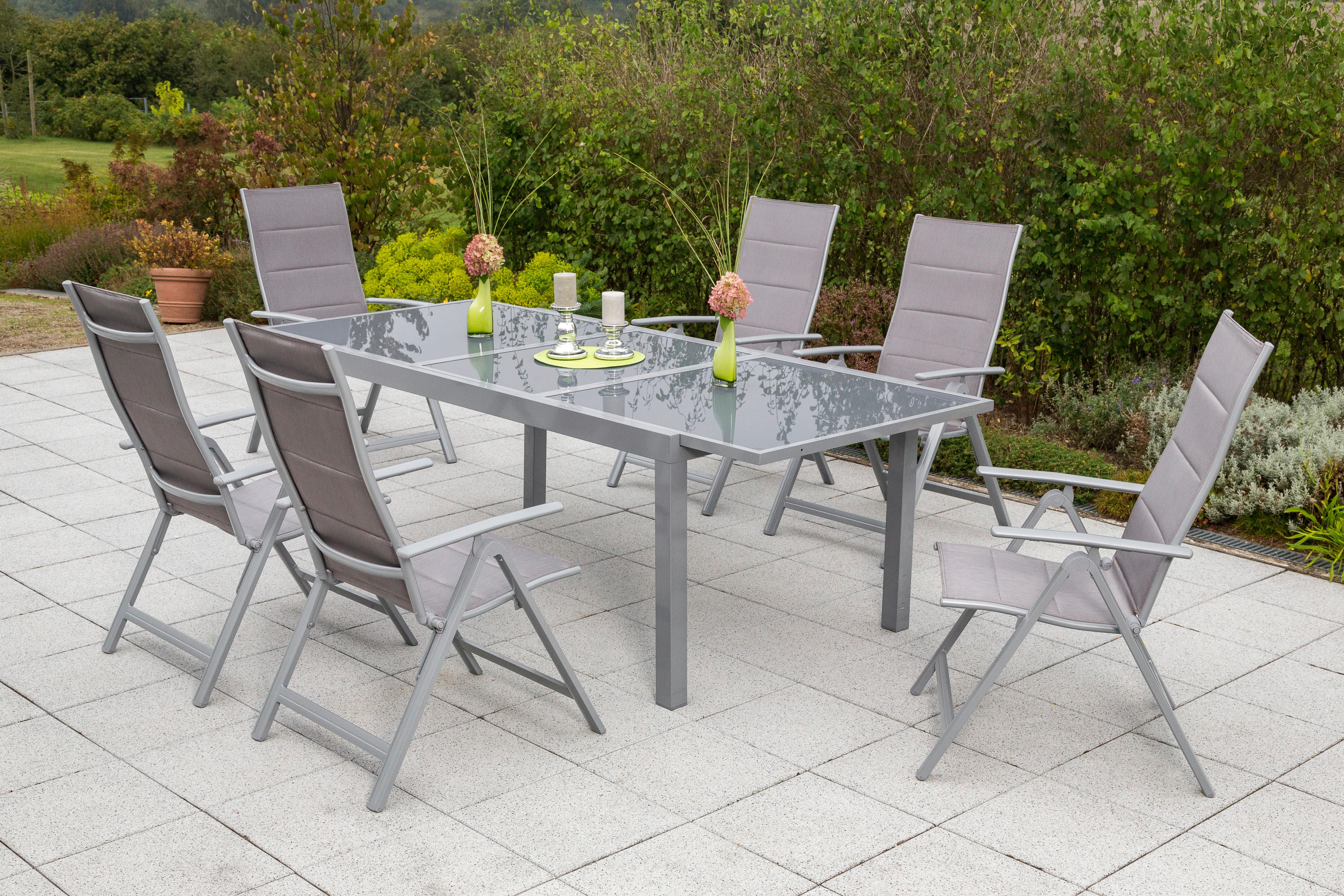 Gartengarnitur 7-tlg. Taviano Metall/Textil/Glas Metall, Textil Gardenson Garten & Outdoor > Gartenmöbel > Gartenmöbel-Sets Braun