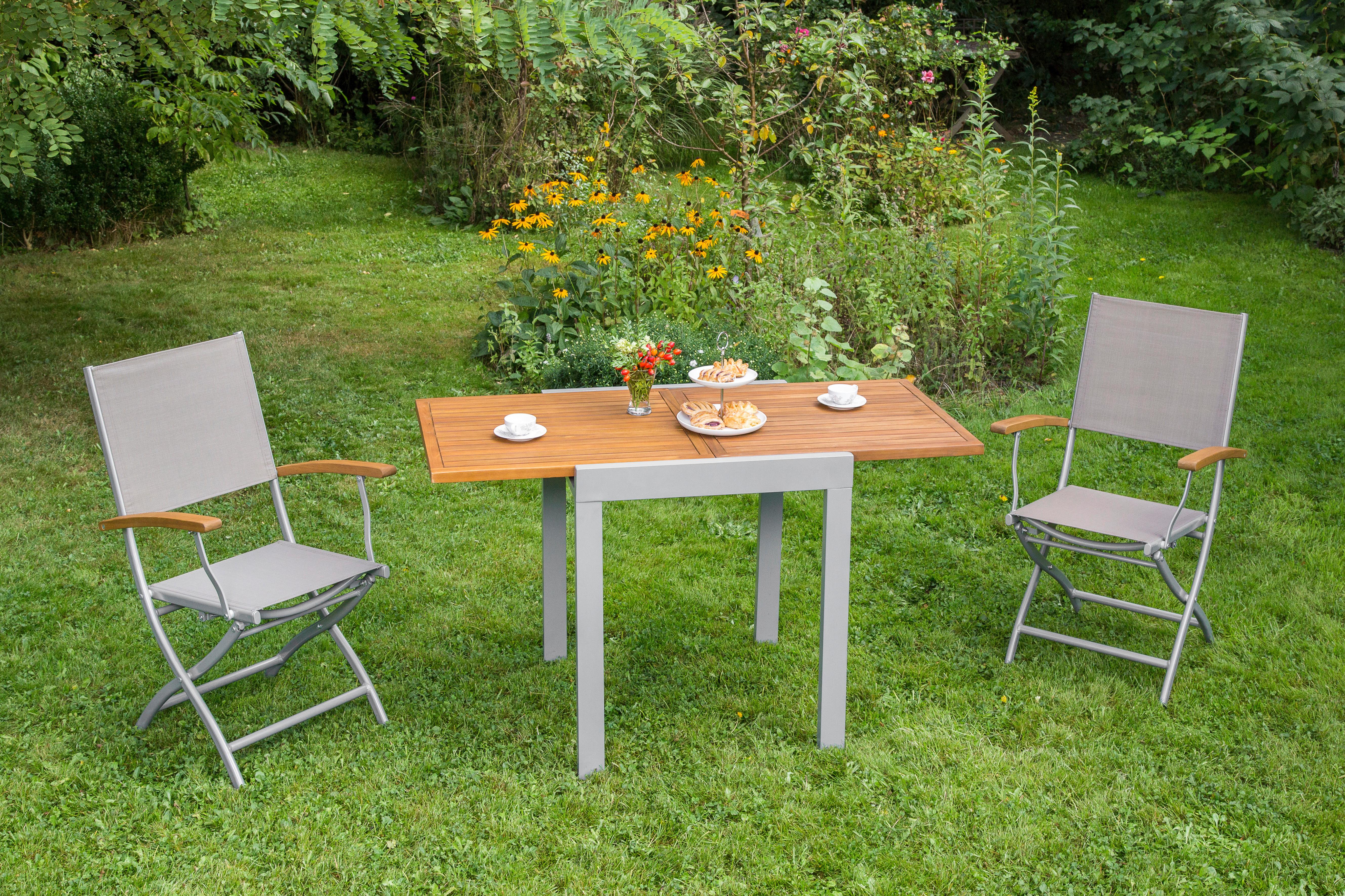 Wohnli Möbelsuche - Gartensessel Naxos Grau/Akaziefarben klappbar