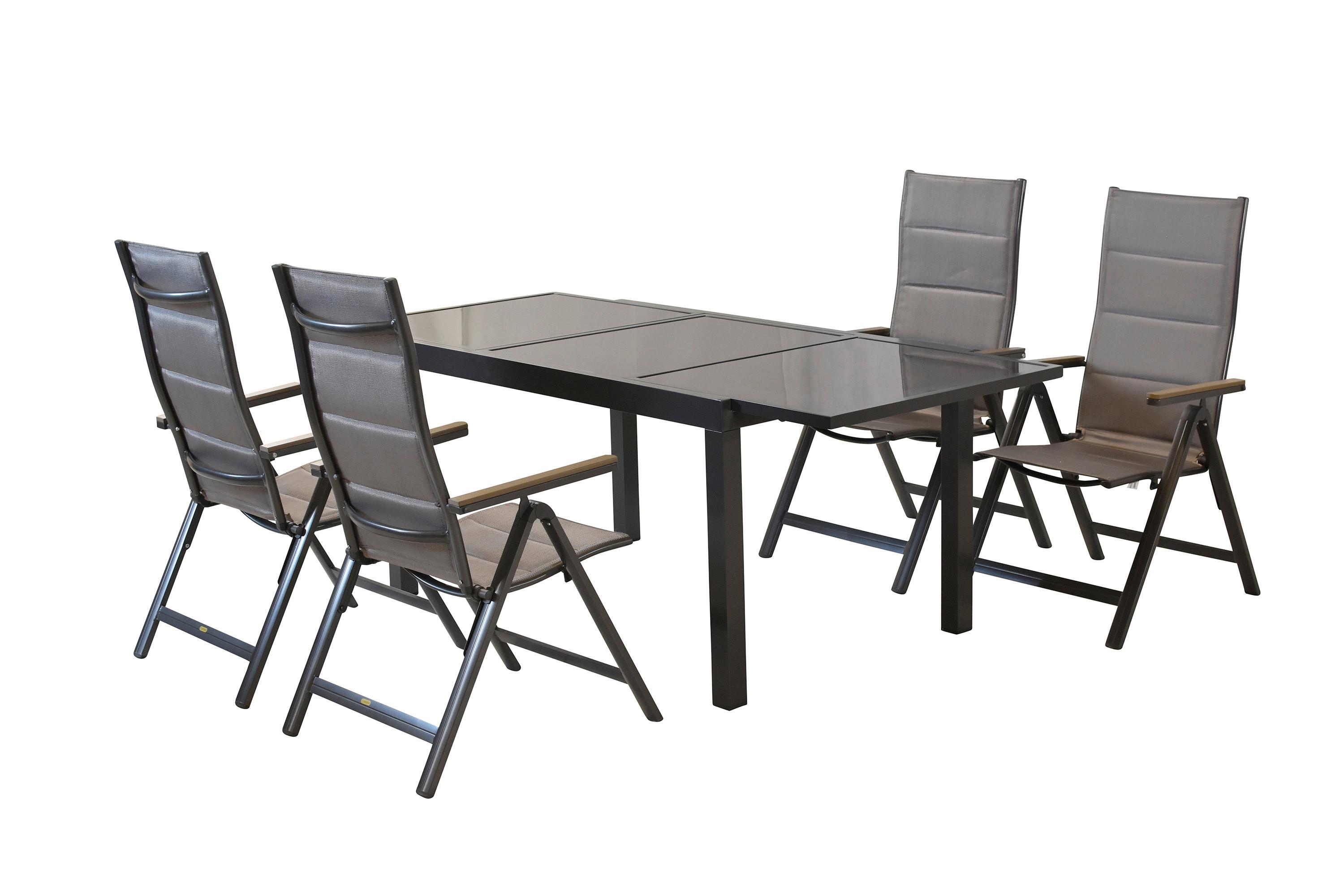 Gartentischgruppe Trivero 5-tlg. Graphitfarben/Braun Metall, Kunststoff, Glas, Textil Gardenson Garten & Outdoor > Gartenmöbel > Gartenmöbel-Sets Braun