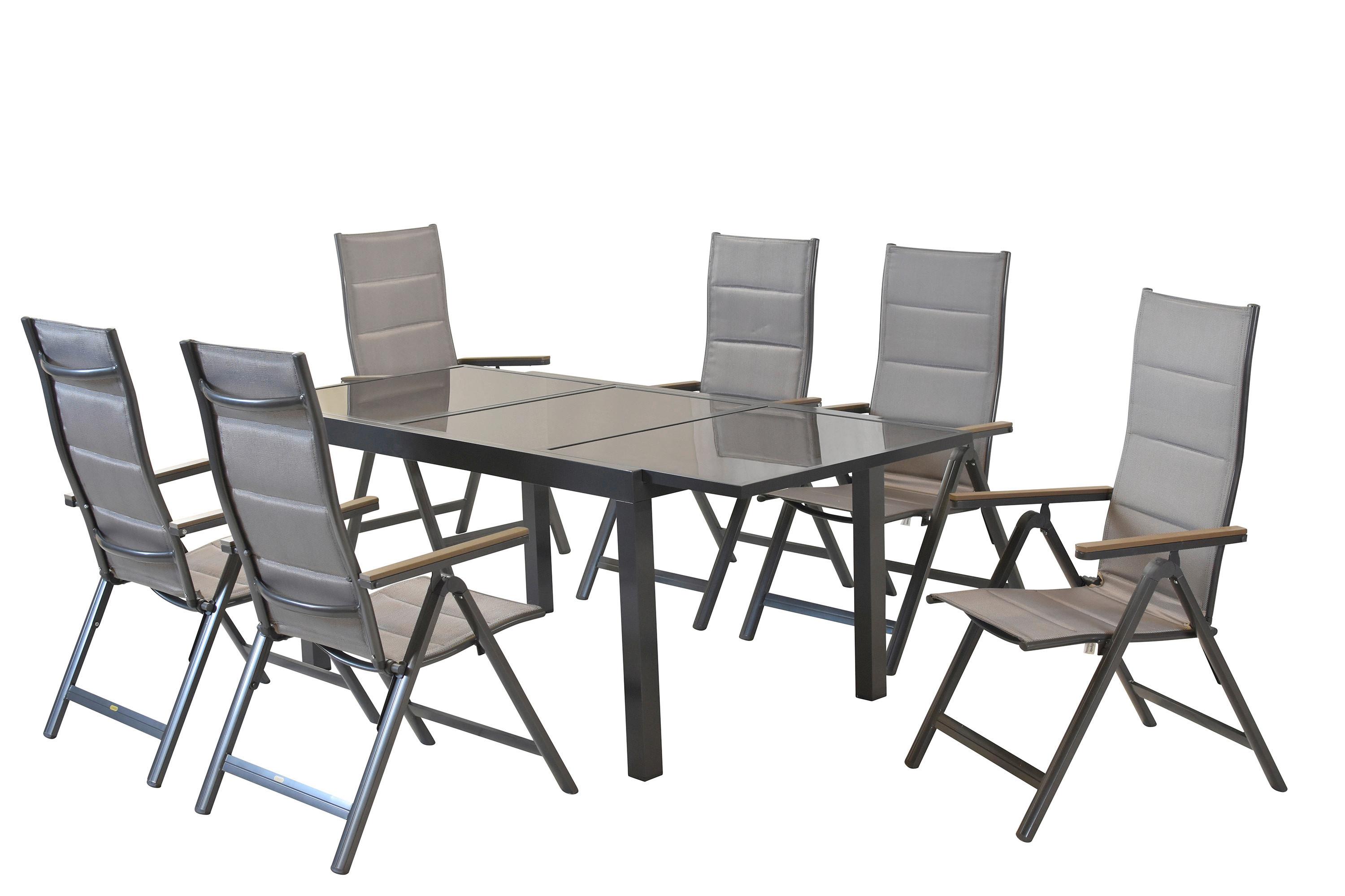 Gartentischgruppe Trivero 7-tlg. Graphitfarben/Braun Metall, Kunststoff, Glas, Textil Gardenson Garten & Outdoor > Gartenmöbel > Gartenmöbel-Sets Braun