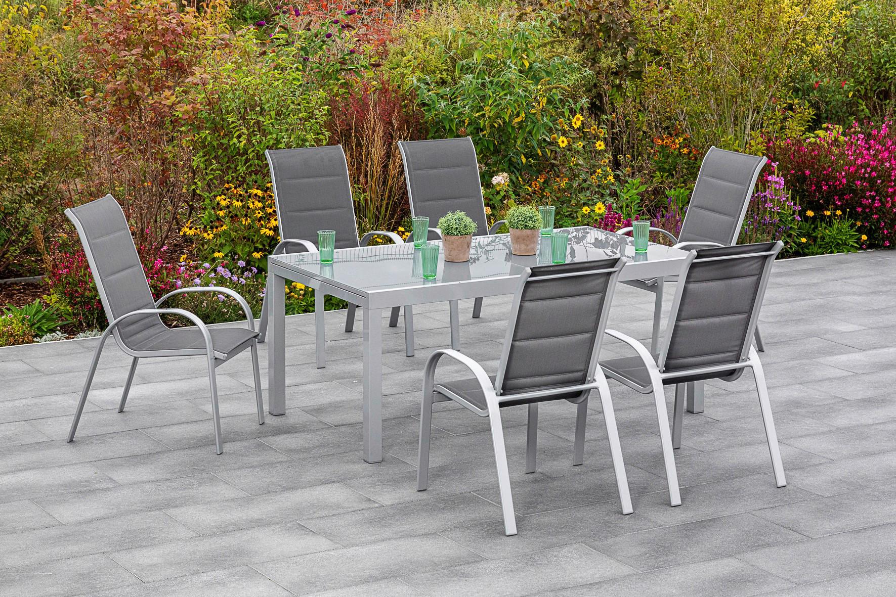Gartenmöbel Set 7-tlg Amalfi di Lusso Metall/Glas/Textil Metall, Glas, Textil Gardenson Garten & Outdoor > Gartenmöbel > Gartenmöbel-Sets Anthrazit