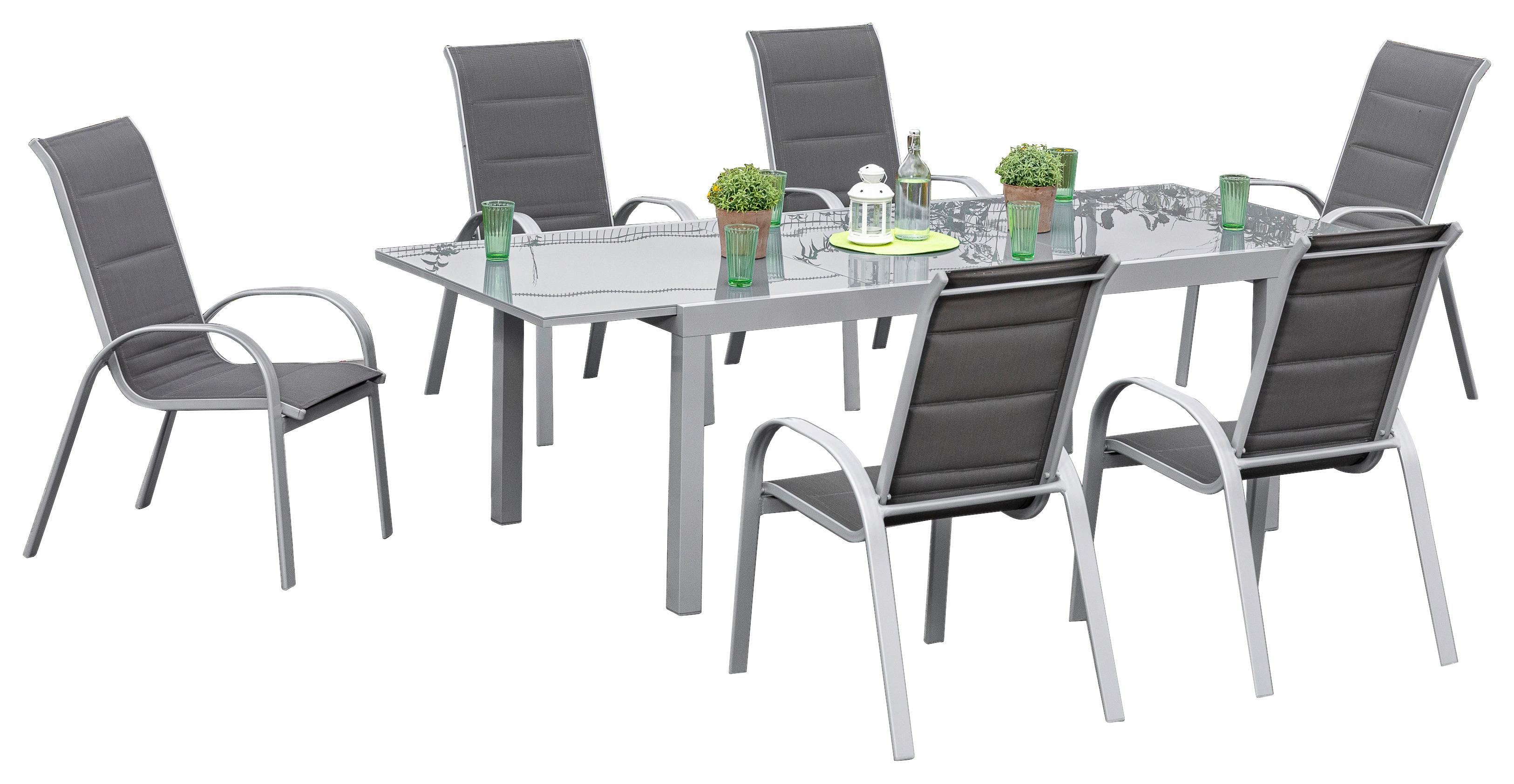 Wohnli Möbelsuche - Gartenmöbel Set 7-tlg Amalfi di Lusso Metall/Glas/Textil