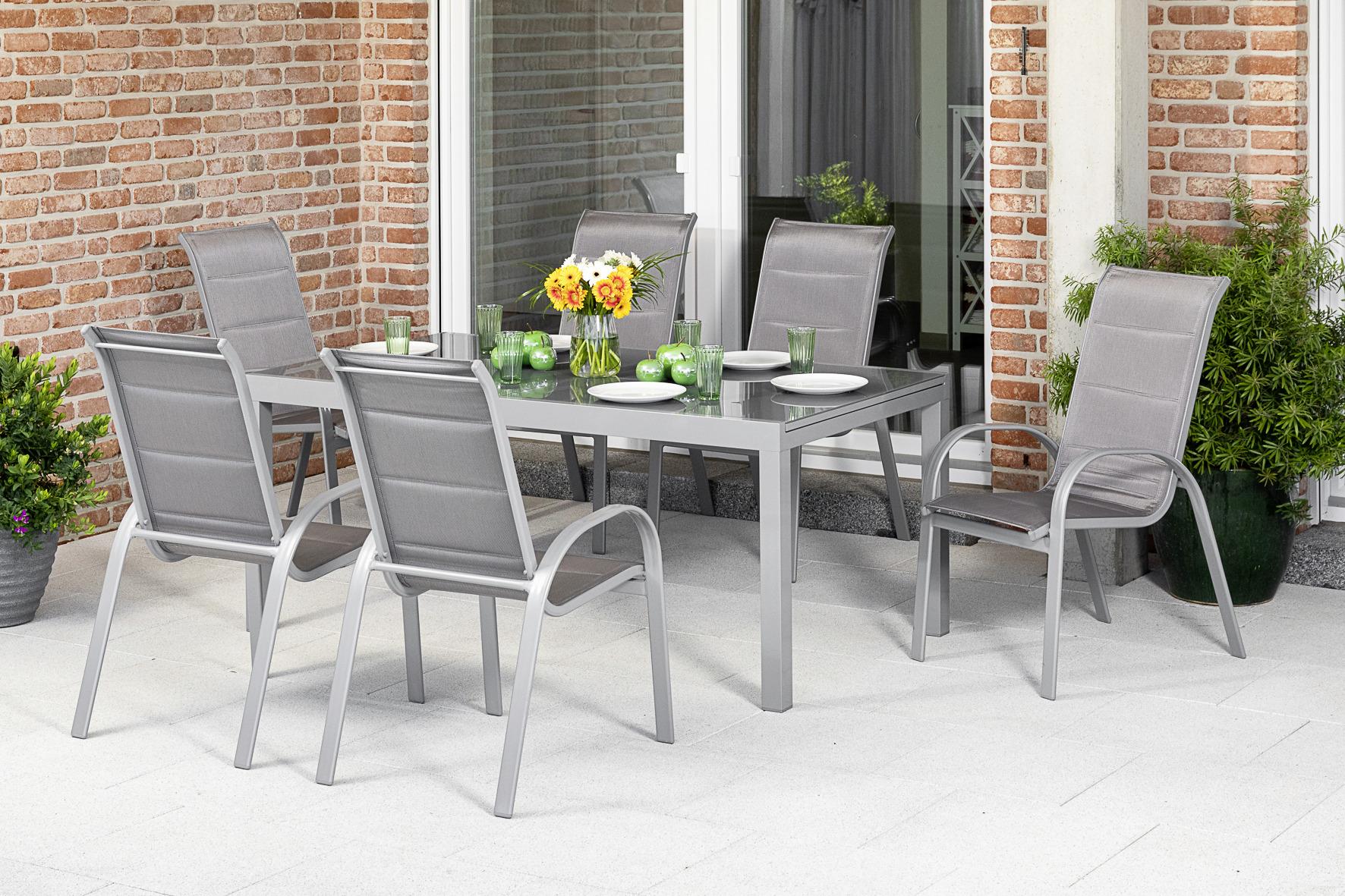 Gartenmöbel Set 7-tlg Amalfi di Lusso Metall/Glas/Textil Metall, Glas, Textil Gardenson Garten & Outdoor > Gartenmöbel > Gartenmöbel-Sets Braun