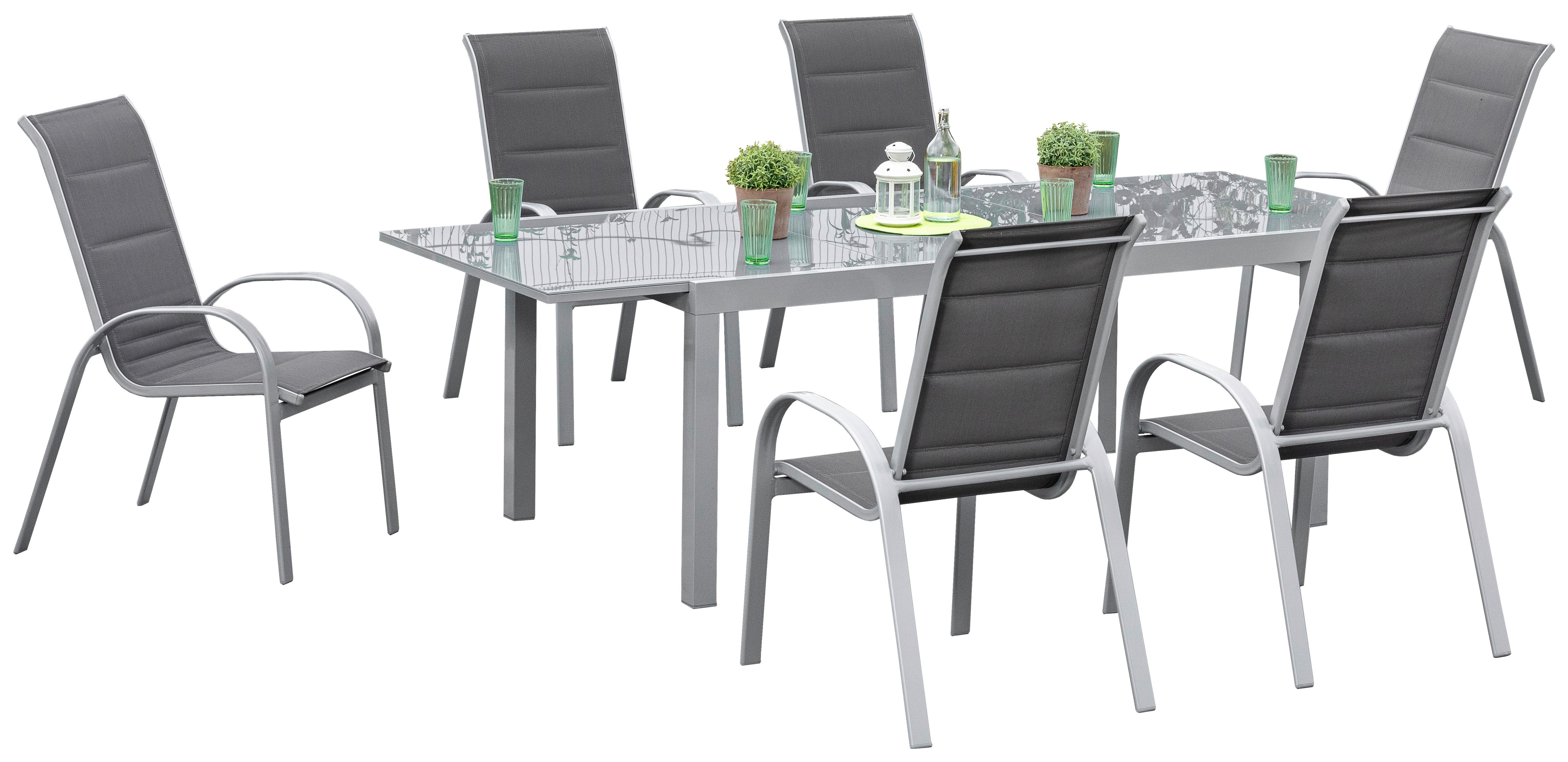 Wohnli Möbelsuche - Gartenmöbel Set 7-tlg Amalfi di Lusso Metall/Glas/Textil