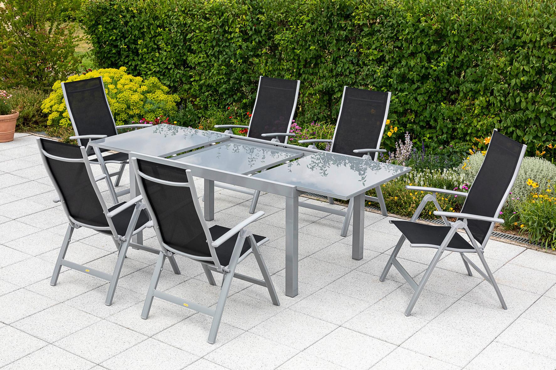 Wohnli Möbelsuche - Gartentisch ausziehbar Semi Metall/Glas Grau L: 180-250 cm