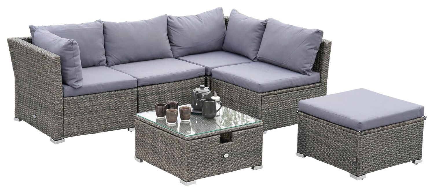 Loungegarnitur 14-tlg Malaga Grau Metall, Kunststoff, Glas, Textil Gardenson Garten & Outdoor > Loungemöbel > Loungegarnituren Grau