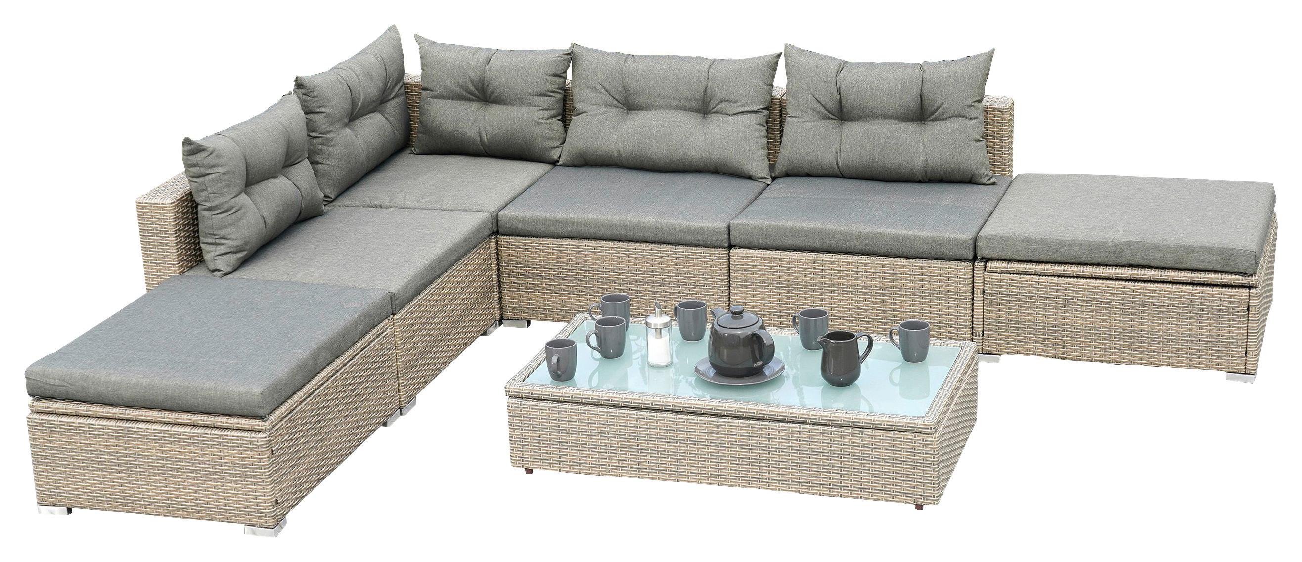 Loungegarnitur Vilemanzano in Naturfarben Metall, Kunststoff Gardenson Garten & Outdoor > Loungemöbel > Loungegarnituren Braun