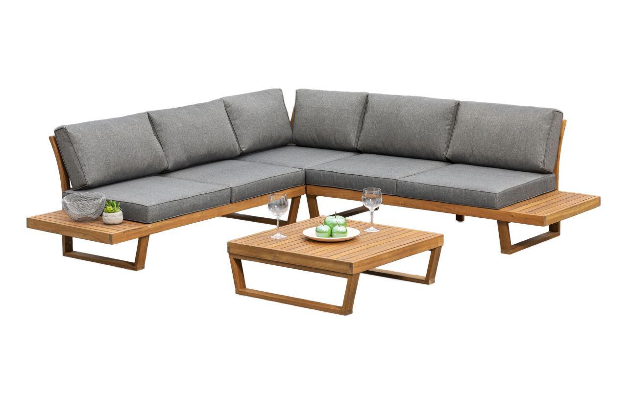 Loungegarnitur Valparaiso Akazie massiv Holz Gardenson Garten & Outdoor > Loungemöbel > Loungegarnituren Grau