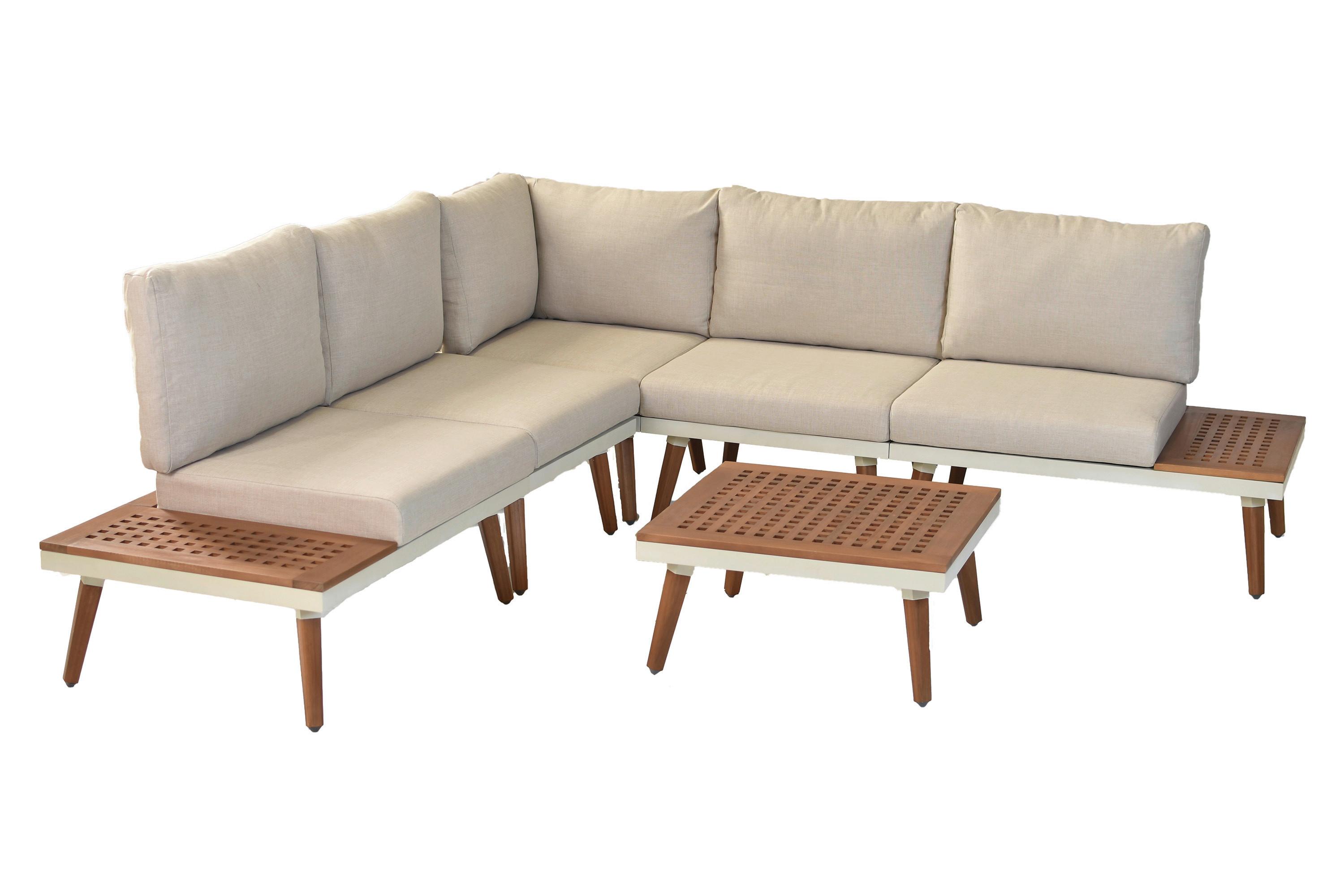 Loungegarnitur Delphi Echtholz/Metall Holz, Metall Gardenson Garten & Outdoor > Loungemöbel > Loungegarnituren Weiß