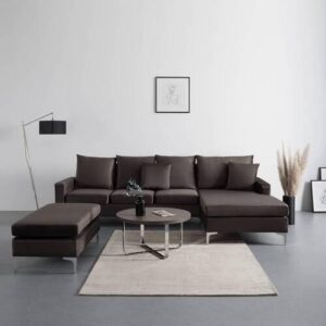 wohnli-moebel-suche-001458000401-1 Wohnlandschaft Alondra Braun Webstoff mit Hocker Textil Bessagi Home Möbel > Sofas & Couches > Wohnlandschaften > Ecksofas > XXL Ecksofas Braun