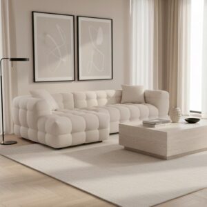 wohnli-moebel-suche-001458001701-1 Wohnlandschaft Magda Creme Bouclé Holz, Kunststoff, Textil Bessagi Home Möbel > Sofas & Couches > Wohnlandschaften > Ecksofas > XXL Ecksofas Weiß