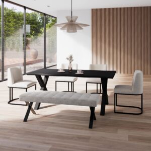 wohnli-moebel-suche-001467001402-1 Esstisch Laurel Schwarz MDF ca. 180x90x76 cm Metall, Holzwerkstoff Bessagi Home Möbel > Tische > Esstische Schwarz